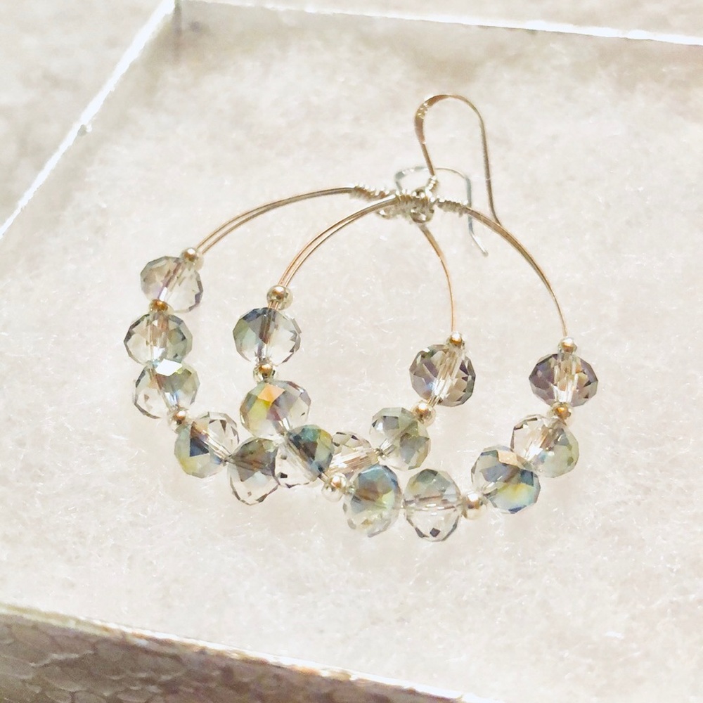 Handmade pair of beaded hoop earrings